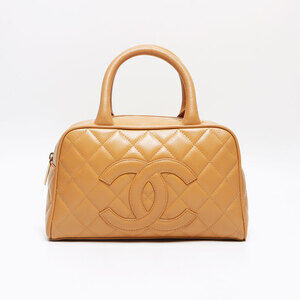 CHANEL Caviar Skin Coco Mark Mini Boston Bag, Brown, WS13438